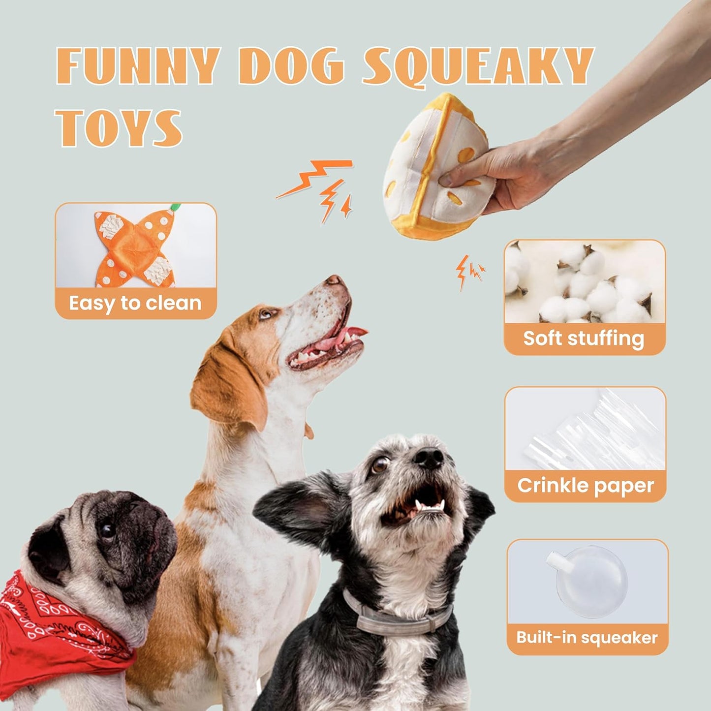 Nocciola, Hide and Seek Plush Dog Toys, Orange Tangerine Interactive Dog Toy for Small Dogs, Puppy Squeaky Toy with Crinkle Papers, Puzzle Toy for Boredom, Nose work Pet Toy for Small Medium Dogs