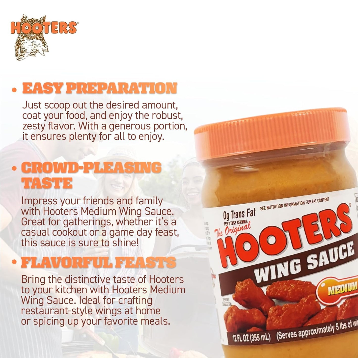 Hooters, Original Medium Wing Sauce, 12 Ounce (Pack of 6)