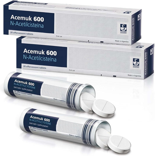 Acemuk, N-Acetylcysteine (NAC) 600mg - Supports Respiratory Health, Immune Function, Liver & Kidney Detox - Potent Antioxidant, Easy to Absorb - 40 Tablets (2-Pack)