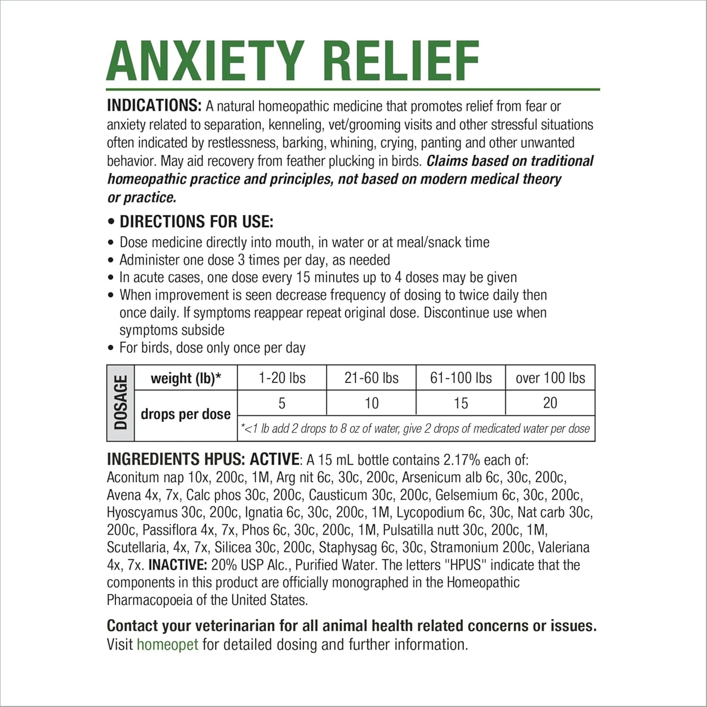 HomeoPet, Anxiety Relief Medicine for Pets, Natural Anxiety Relief for Dogs and Cats, Cat and Dog Calming Medicine, 15 Milliliters