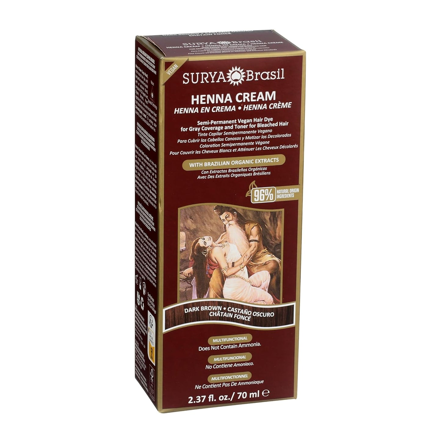 Surya Brasil, Henna Cream Dark Brown - 96% Natural Ingredients, Vegan, Cruelty-Free, Eco-Friendly, Semi-Permanent Hair Color, Deep Hydration & Shine, 2.37 oz