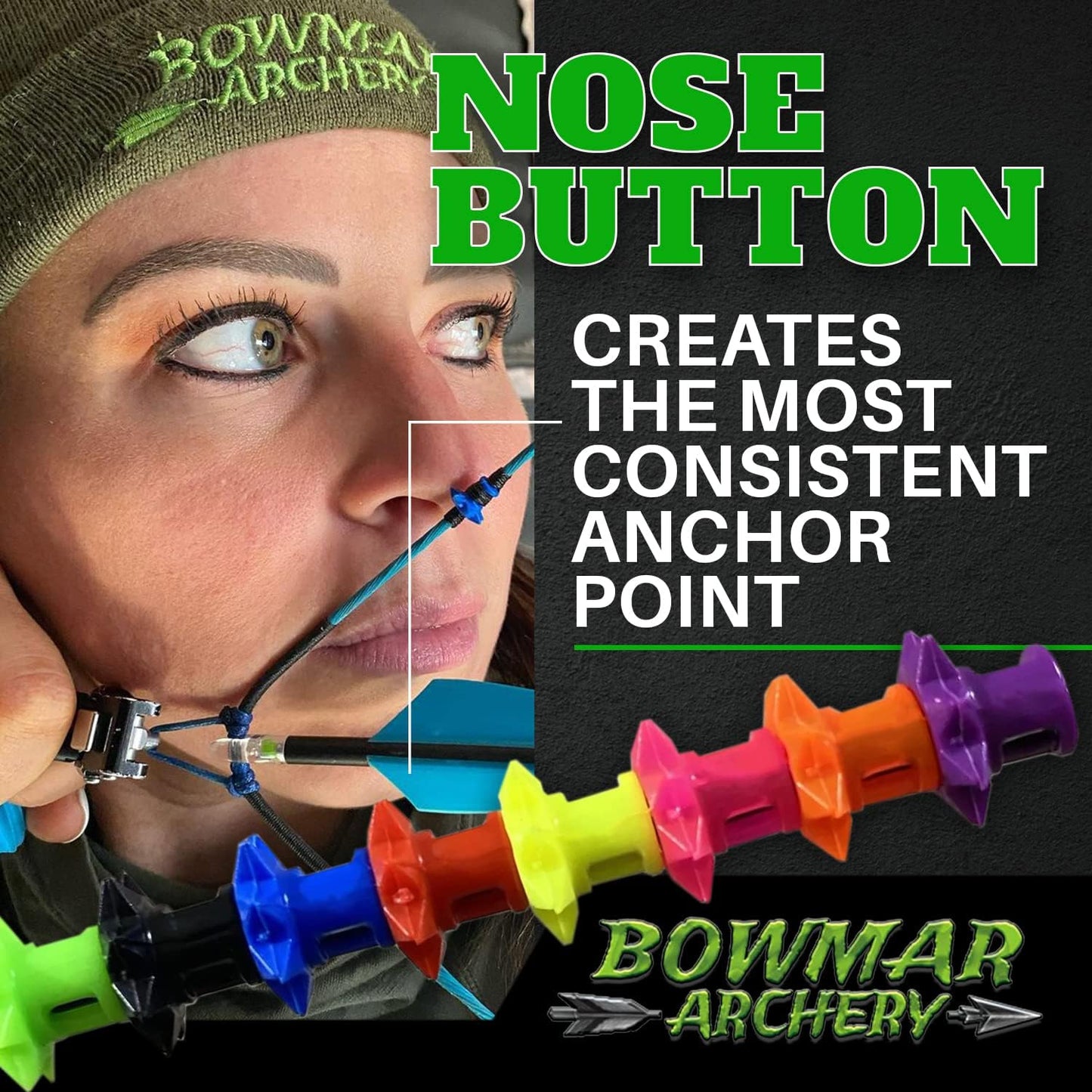 Bowmar Archery, Nose Button, Extremely Light Weight, Creates Consistent Anchor Point, Two Sizes Included