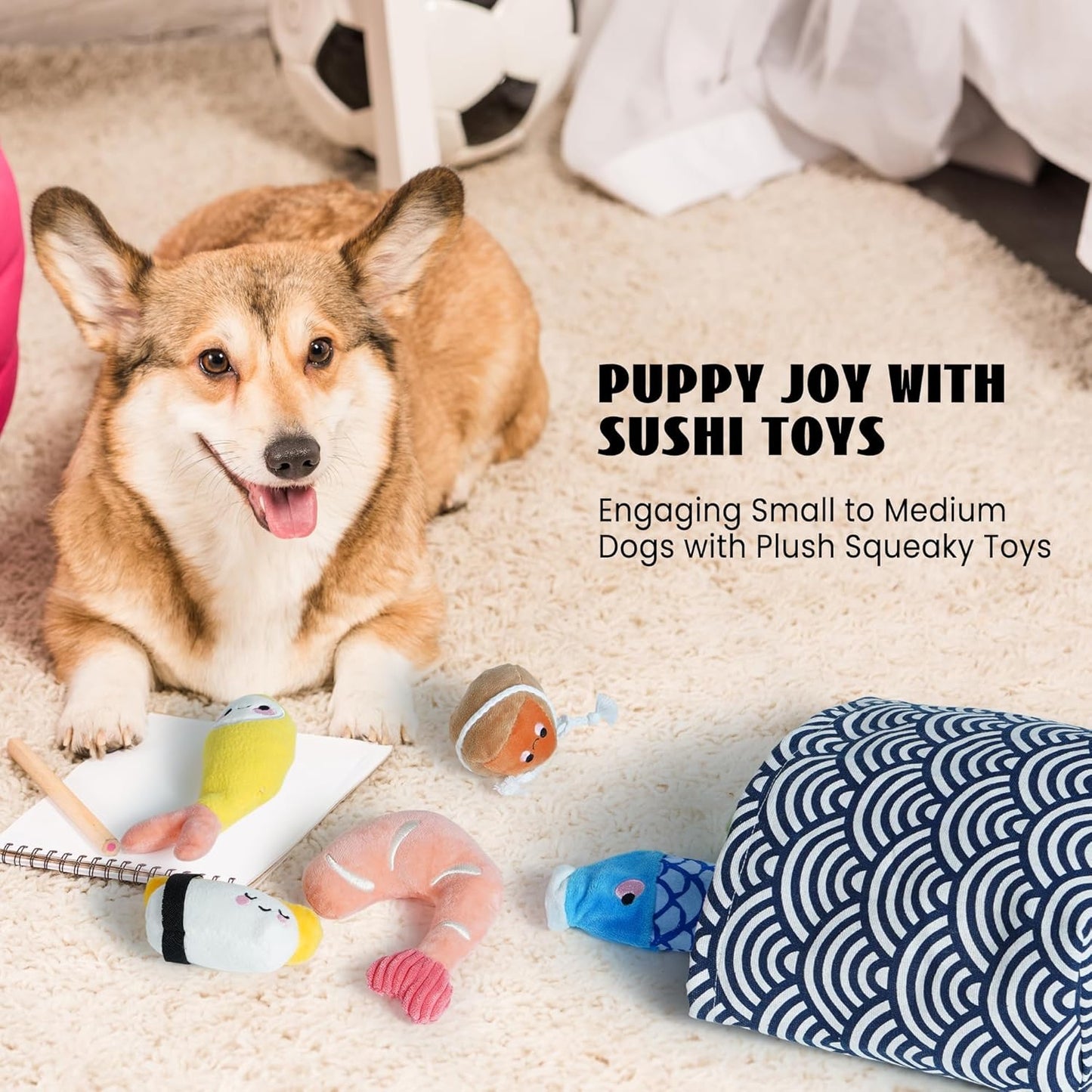 Nocciola, 10 PC Sushi Squeaky Small Dog Toys, Cute Stuffed Puppy Toys with Bag, Plush Dog Squeaky Toy for Small Medium to Keep Them Busy