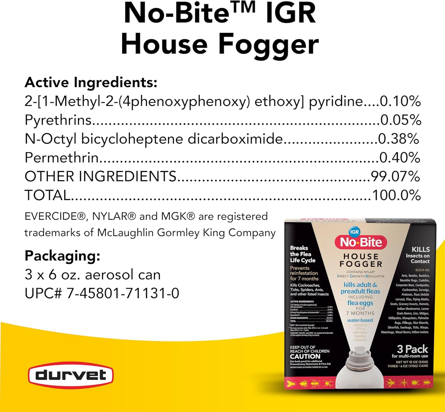 Durvet, 011-1131 No Bite IGR House Fogger (3 Pack), 6 oz