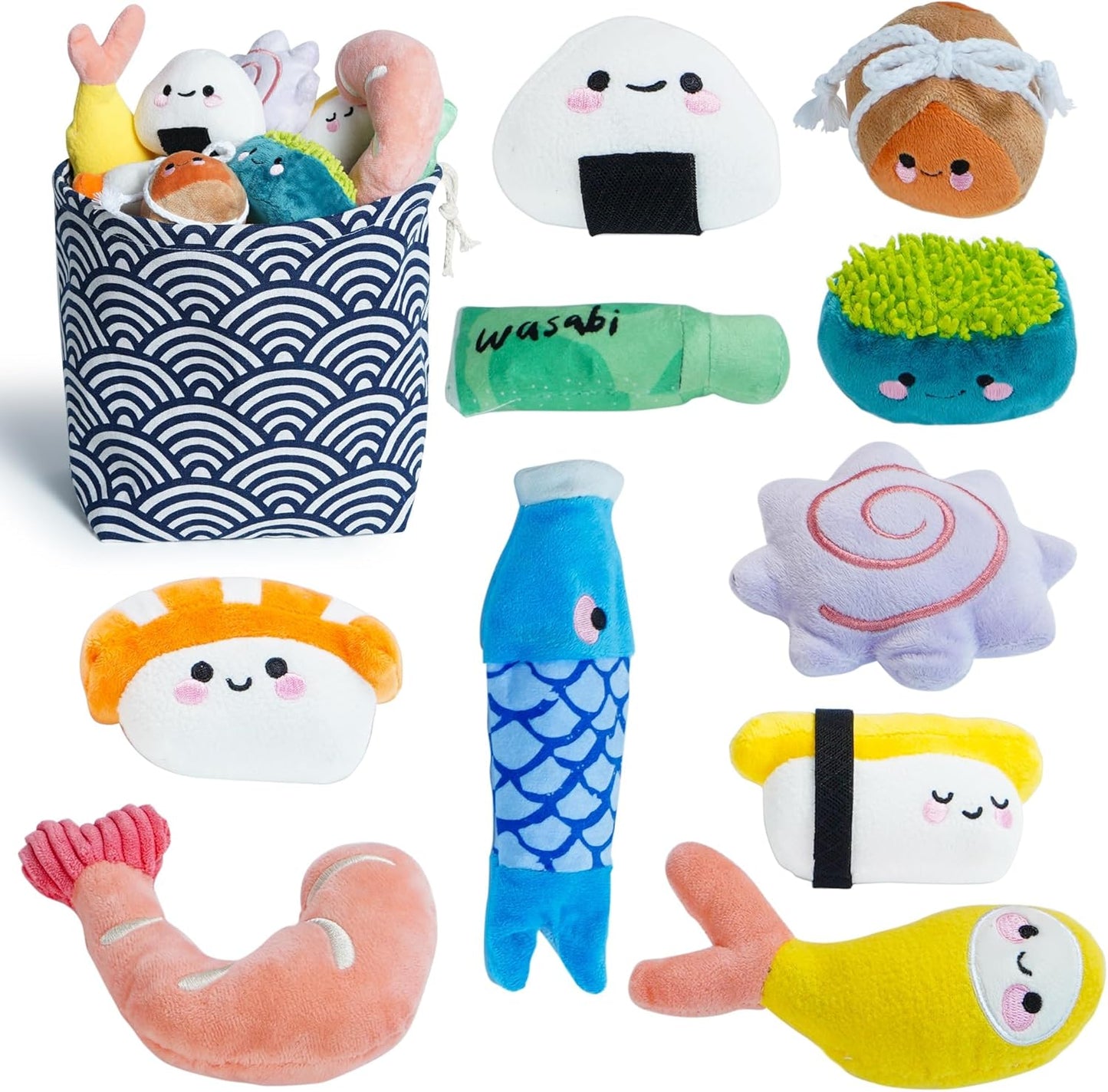 Nocciola, 10 PC Sushi Squeaky Small Dog Toys, Cute Stuffed Puppy Toys with Bag, Plush Dog Squeaky Toy for Small Medium to Keep Them Busy