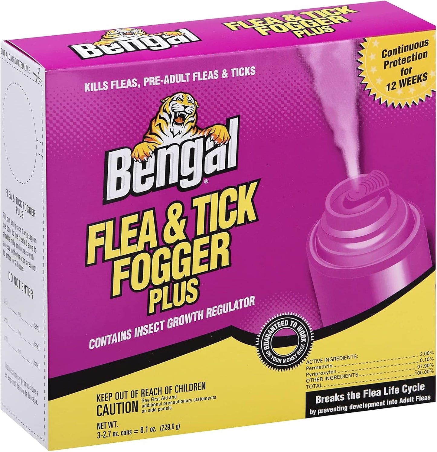 Bengal, Flea and Tick Fogger Plus – 3 Pk Odorless Spray Treatment for Home Infestations – 12 Week Insect Killer, 3x2.7 oz