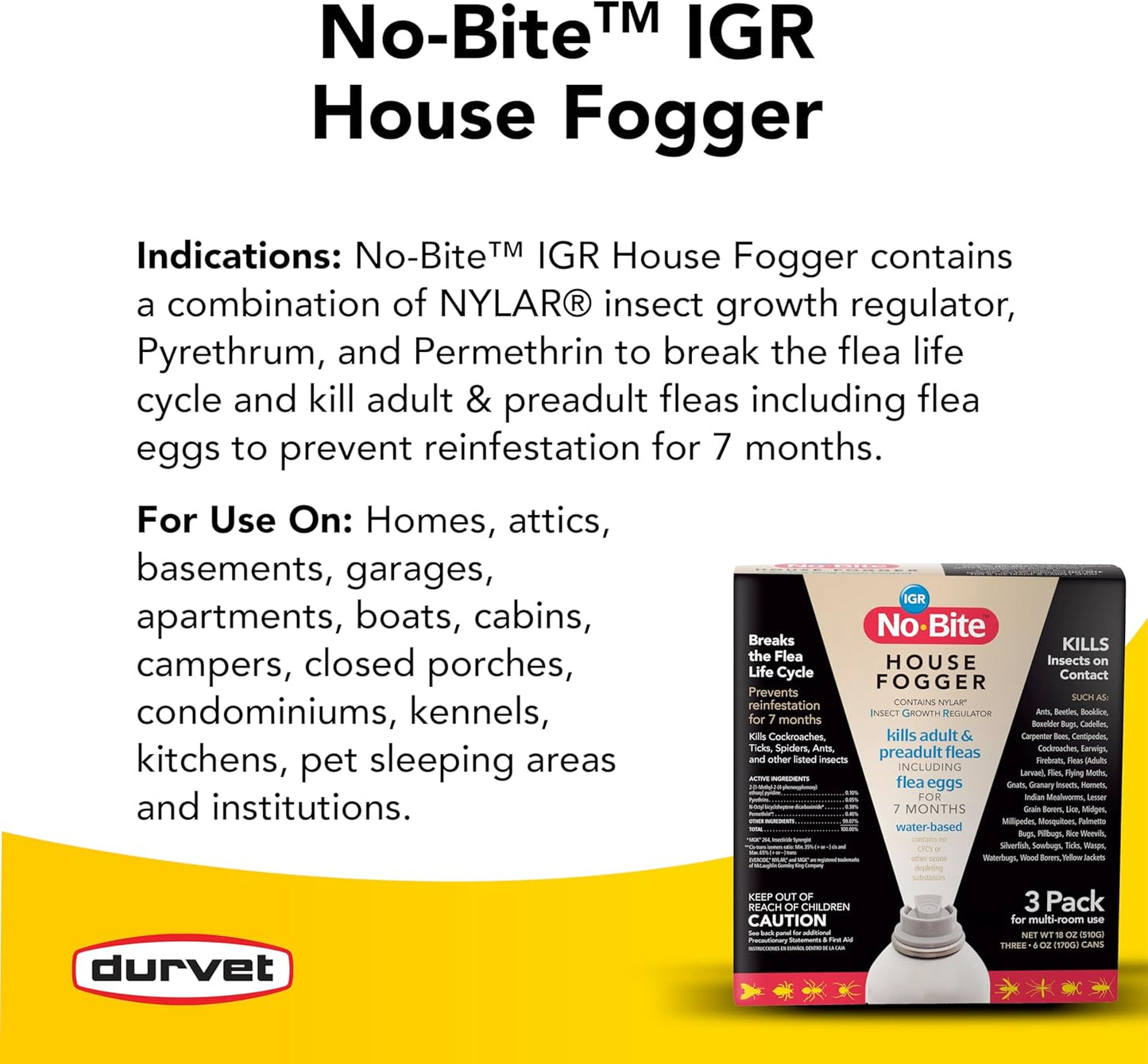 Durvet, 011-1131 No Bite IGR House Fogger (3 Pack), 6 oz