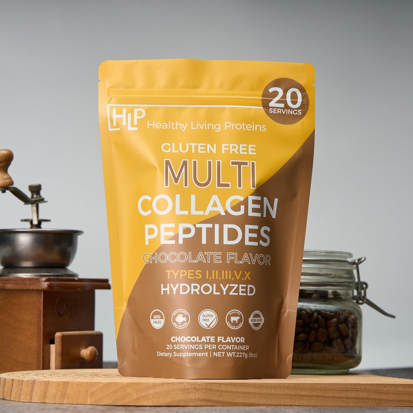 Healthy Living Proteins, Hydrolyzed Multi Collagen Peptides Powder Types I, II, III, V & X - Grass Fed Bovine, Wild Caught Marine, Free Range Chicken - Gluten Free (Chocolate, 8 oz)