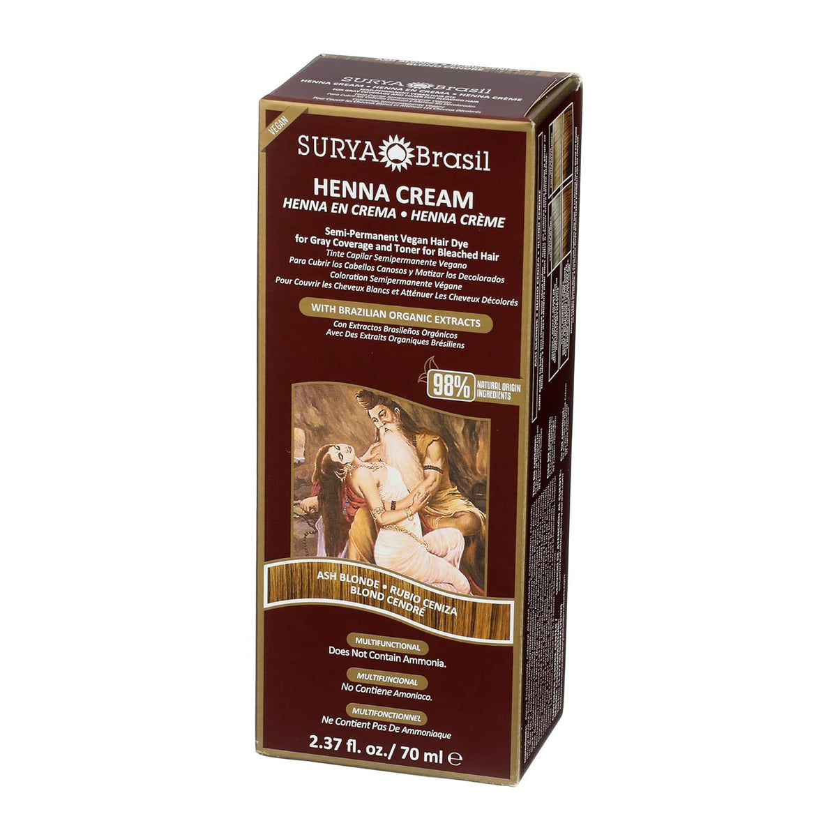 Surya Brasil, Henna Cream Ash Blonde - 98% Natural Ingredients, Vegan, Cruelty-Free, Eco-Friendly, Semi-Permanent Hair Color, Deep Hydration & Shine, 2.37 oz