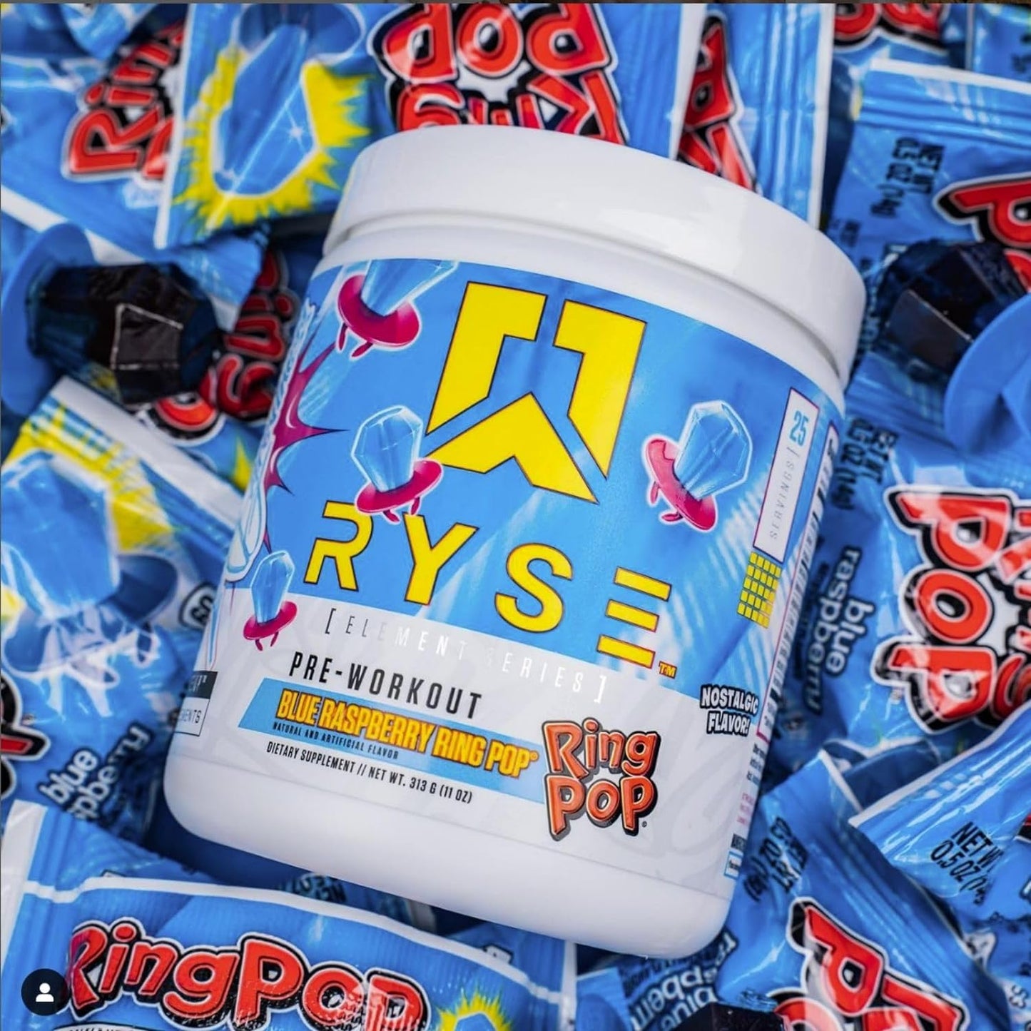 RYSE Up Supplements, Element Series Pre-Workout | Everyday Pre-Workout | Beta Alanine, NO3-T Nitrates | 200mg Caffeine | 25 Servings (Blue Raspberry Ring Pop)
