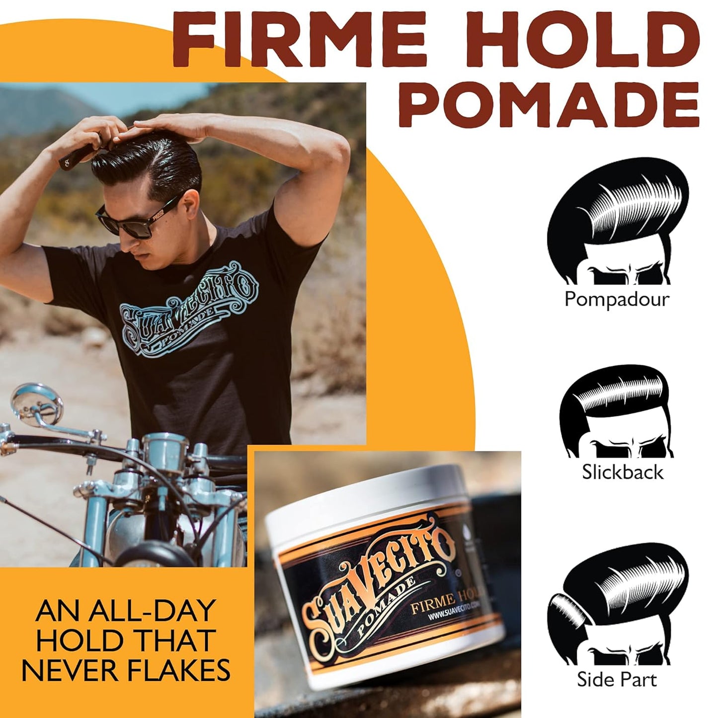 Suavecito, Pomade Firme (Strong) Hold 4 oz, 3 Pack - Strong Hold Hair Pomade For Men - Medium Shine Water Based Wax Like Flake Free Hair Gel - Easy To Wash Out - All Day Hold For All Hair Styles