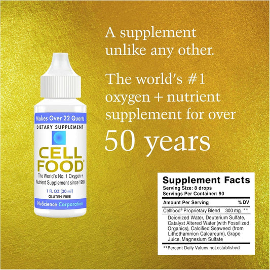 Cellfood, Oxygen Boost - 1 fl oz, 5 Pack - Liquid Oxygen Supplement for Lymphatic Drainage, Altitude Sickness, Jet Lag, Fatigue, Headaches, Hangovers & Energy - Gluten Free, Cert. Kosher