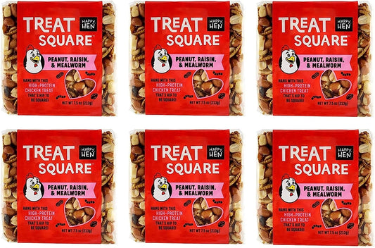 Happy Hen, (Case of 6) Treats 7.5 oz. Square-Mealworm and Peanut, 4.25" by 4.25" by 1.25"