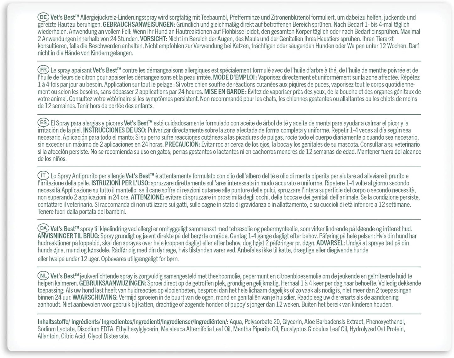 Vet's Best, Allergy Itch Relief Spray for Dogs | Soothes Dog Dry Skin | Relieves The Urge to Itch, Lick, and Scratch | 8 Ounces