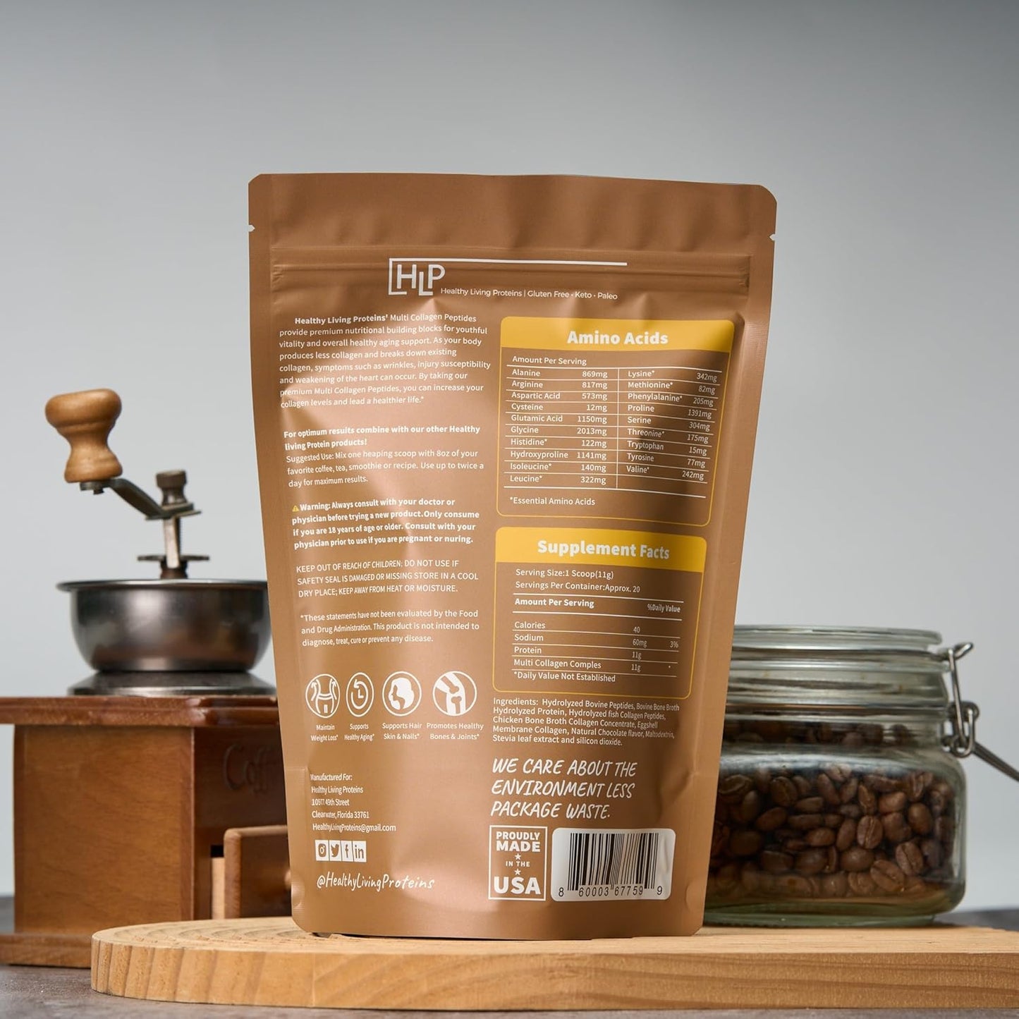 Healthy Living Proteins, Hydrolyzed Multi Collagen Peptides Powder Types I, II, III, V & X - Grass Fed Bovine, Wild Caught Marine, Free Range Chicken - Gluten Free (Chocolate, 8 oz)