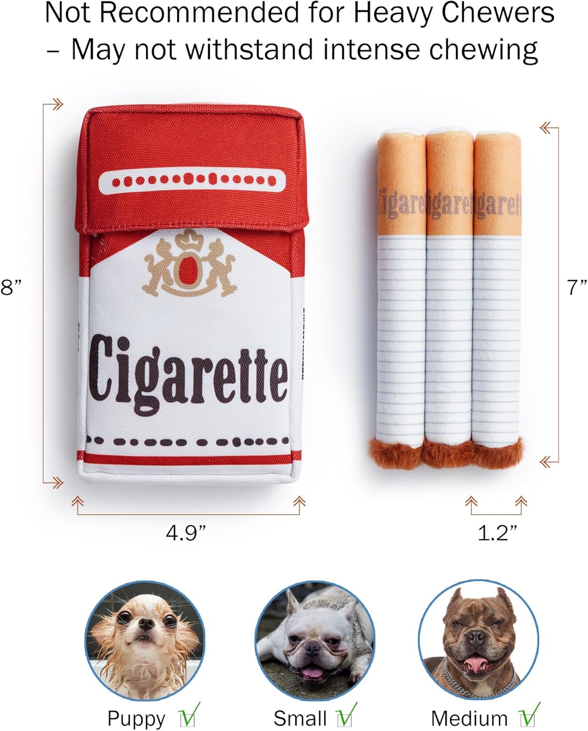 Nocciola, 3 Packs Squeaky Puff Stick Toys with a Box, Funny Interactive Plush Dog Toys, Pitbull Husky Frenchie Pug Stuffed Puppy Toys for Small to Medium Breed, Dog Accessories Boy Gift