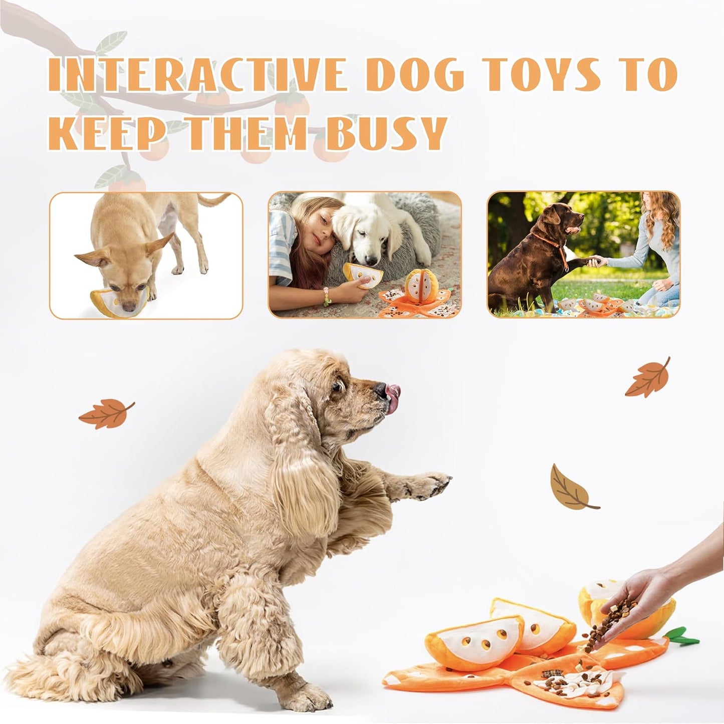 Nocciola, Hide and Seek Plush Dog Toys, Orange Tangerine Interactive Dog Toy for Small Dogs, Puppy Squeaky Toy with Crinkle Papers, Puzzle Toy for Boredom, Nose work Pet Toy for Small Medium Dogs
