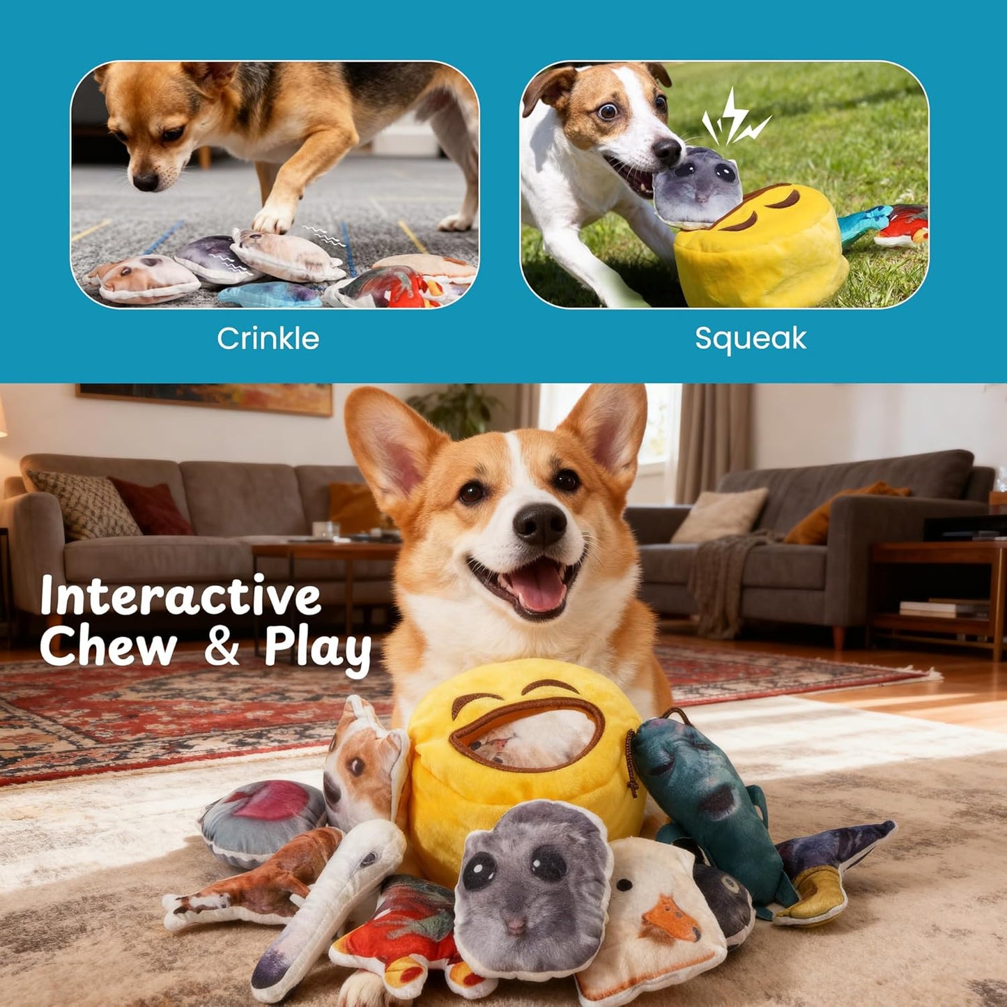 Nocciola, Plush Squeaky Dog Toys – 12 Pack Small Dog Chew Toys with Squeakers, Soft Stuffed Puppy Toys with Carry Bag for Small & Medium Dogs