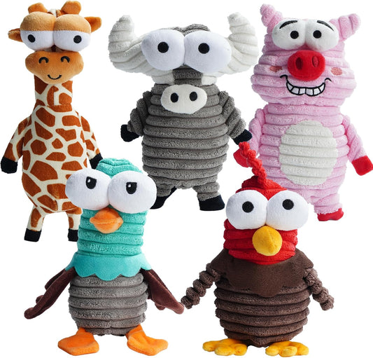Nocciola, 5-Pack Squeaky Dog Toys, Durable Stuffed Critter Zoo Dog Toys with Unique Squeak Sounds to Keep Dogs Busy, Puppy Toys for Small, Medium, and Large Dogs
