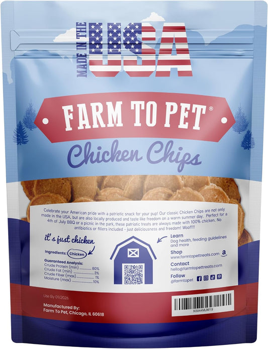 Farm To Pet, Dog Training Treats - Chicken Chips, Single Ingredient, Lean, All Natural, Healthy Dog Treats for Small, Medium, Large Dog Breeds, & Puppies, Made in USA