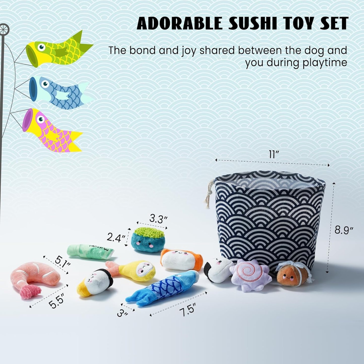 Nocciola, 10 PC Sushi Squeaky Small Dog Toys, Cute Stuffed Puppy Toys with Bag, Plush Dog Squeaky Toy for Small Medium to Keep Them Busy