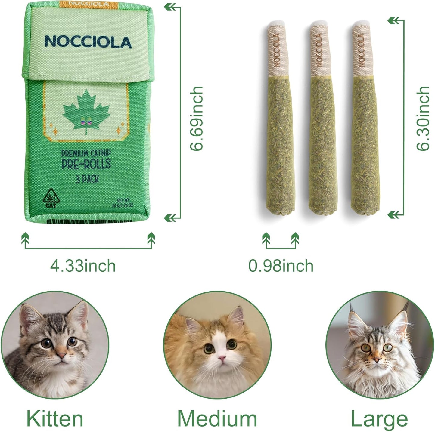 Nocciola, 3 Pack Catnip Toys for Cats, Funny Cat Toys Filled with 100% Pure Organic Catnip, Safe Kitten Teething Chew and Kicker Toys, Stress Relieving Fun for Indoor Cats