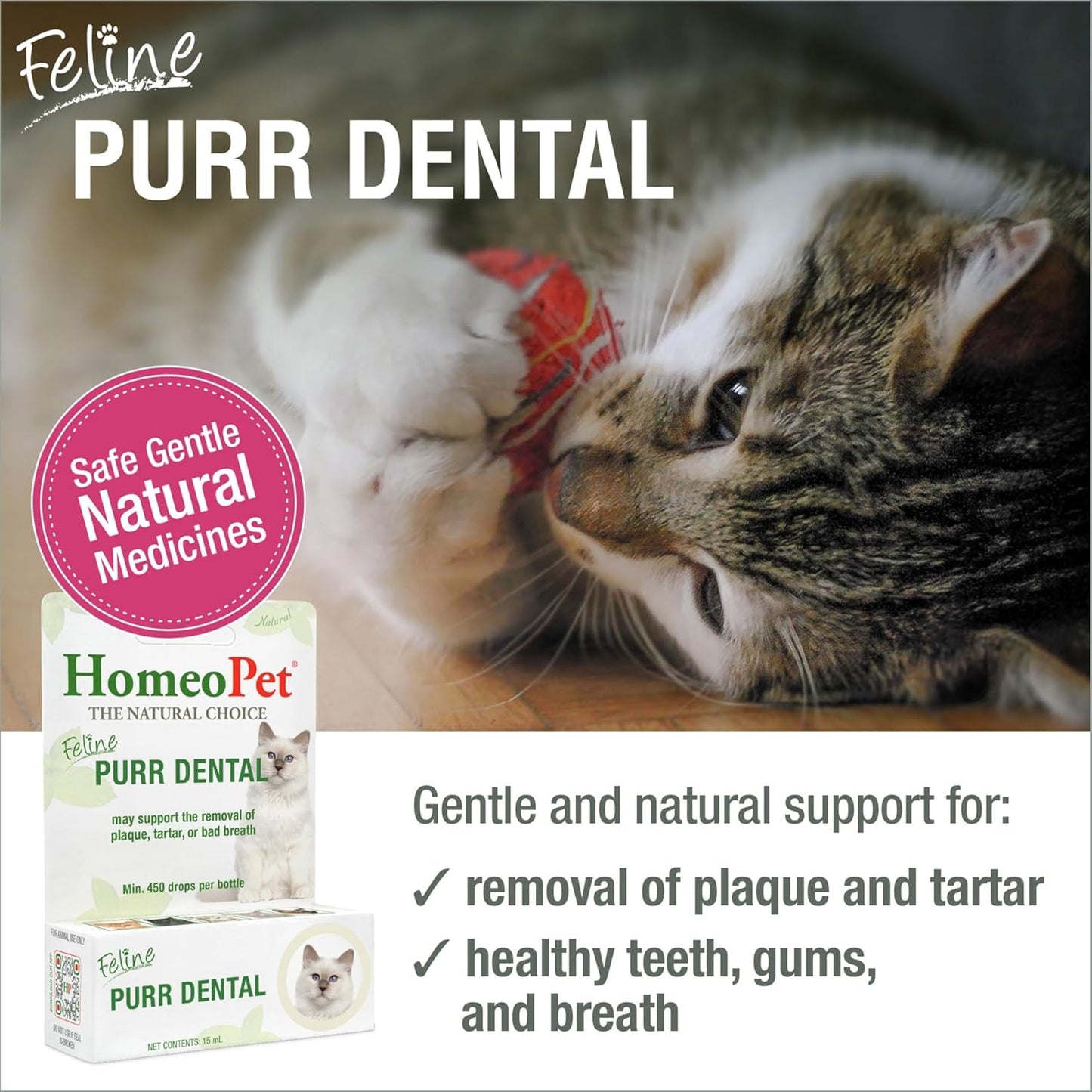HomeoPet, Feline Purr Dental Safe and Natural Tooth and Dental Care for Cats 15 Milliliters