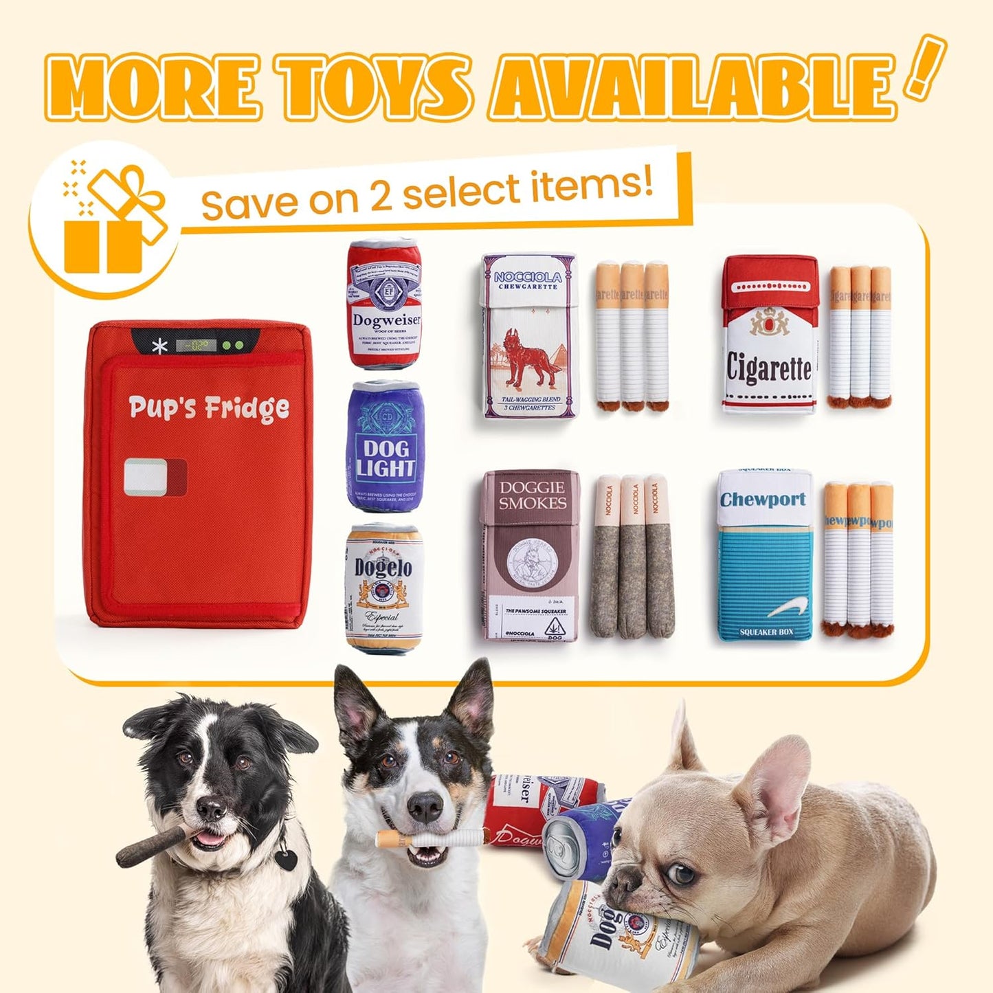 Nocciola, Squeaky Beer Dog Toys with a Fridge, Funny Crinkle Hide and Seek Dog Chew Toys for Small Medium Large Breeds, Plush Stuffed Puppy Birthday Gifts