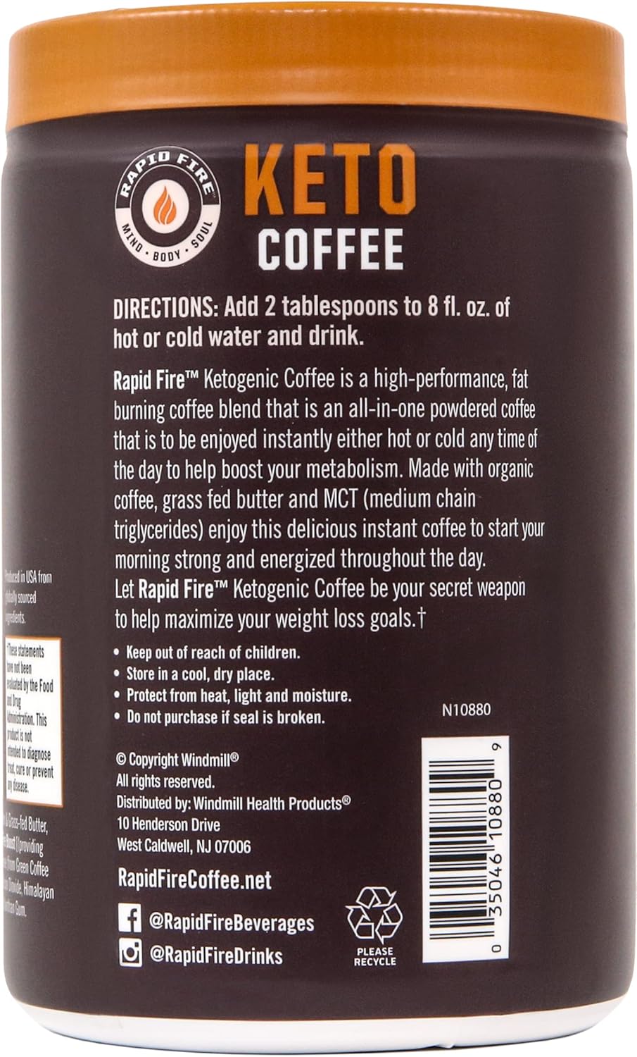 Rapidfire, Keto Coffee Instant Coffee Mix, Caramel Macchiato Flavor, 7.93 Ounce (255g), 15 Servings