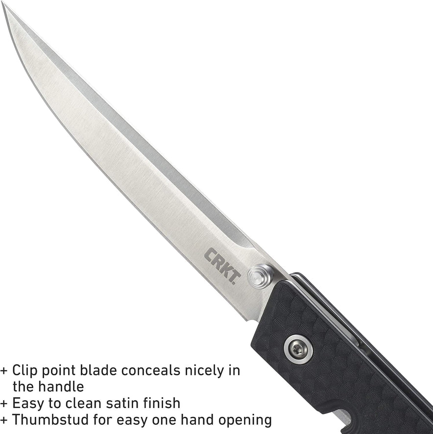 CRKT, CEO EDC Folding Pocket Knife: Low Profile Gentleman's Knife, Satin Blade, IKBS Ball Bearing Pivot, Liner Lock, Glass Reinforced Fiber Handle, Everyday Deep Carry Pocket Clip 7096