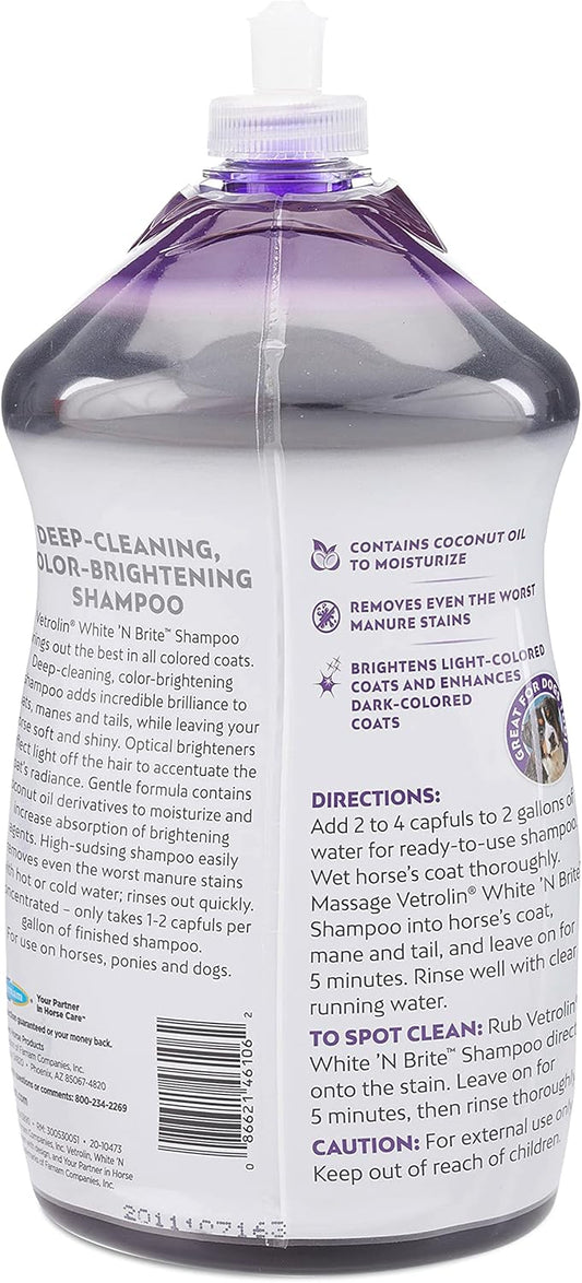 Farnam, Vetrolin White ’N Brite Shampoo, Deep Cleaning and Color Brightening Shampoo for Horses and Dogs. 32 ounces