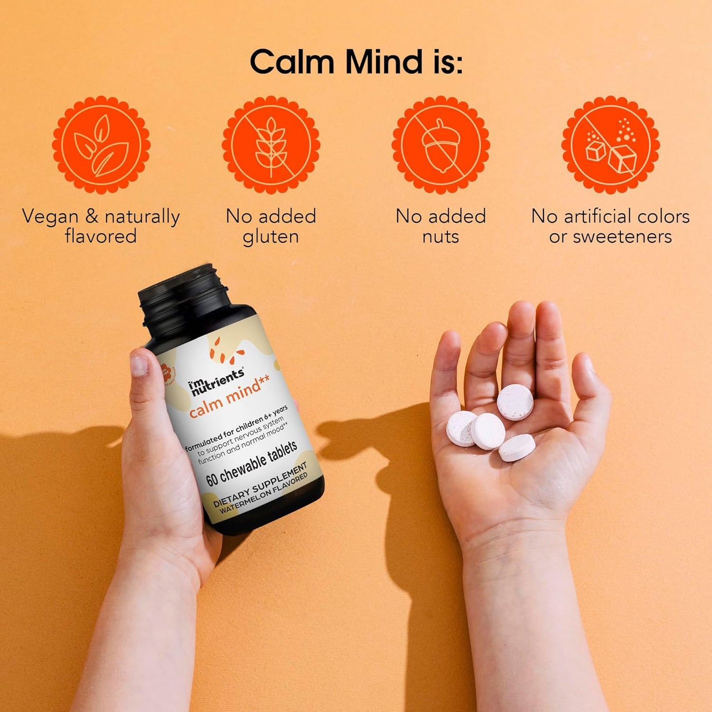 I’m Nutrients, Calm Mind | Saffron Supplements for Kids | Nervous System Support | Kids Magnesium | Vitamin B6 | Zinc | Naturally Flavored | No Artificial Ingredients | 60 Chewable Tablets
