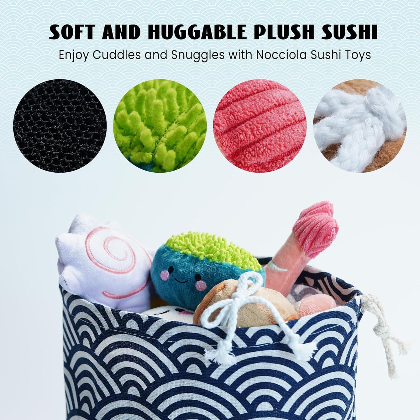 Nocciola, 10 PC Sushi Squeaky Small Dog Toys, Cute Stuffed Puppy Toys with Bag, Plush Dog Squeaky Toy for Small Medium to Keep Them Busy