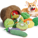 Nocciola, Squeaky Fruits Veggies Stuffed Dog Toys Pack- Hide Seek Grocery Basket Crinkle Plush Puppy Toys to Keep Busy, Birthday Pet Supplies Gifts for Small Medium Breeds