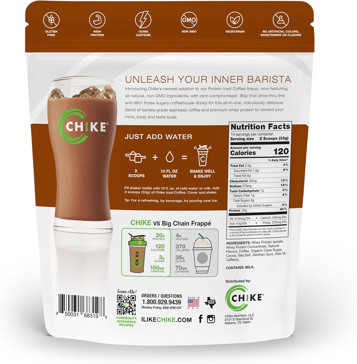 CHIKE, Natural Caffe Mocha High Protein Iced Coffee, 20 G Protein, 2 Shots Espresso, Non-GMO, Keto Friendly and Gluten Free, 14 Servings (16.3 Ounce)