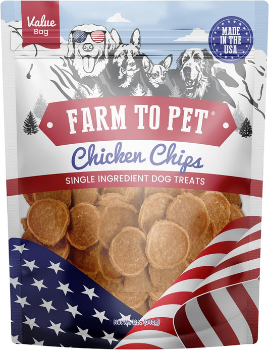 Farm To Pet, Dog Training Treats - Chicken Chips, Single Ingredient, Lean, All Natural, Healthy Dog Treats for Small, Medium, Large Dog Breeds, & Puppies, Made in USA