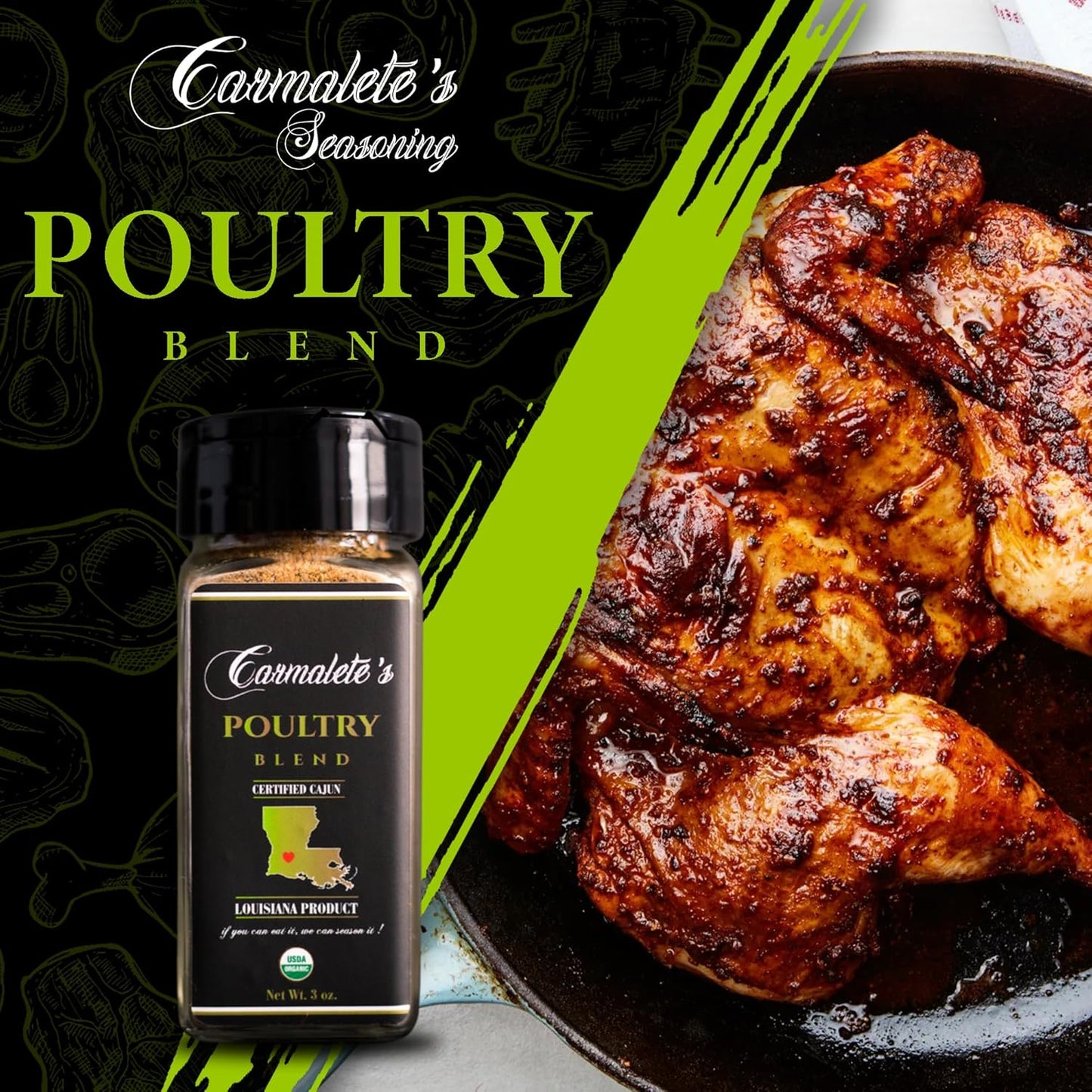 Carmalete's, Organic Poultry Seasoning Blend, Best Poultry Magic Seasoning Made as Chicken, Turkey Spice and other Poultry Blend, 3oz