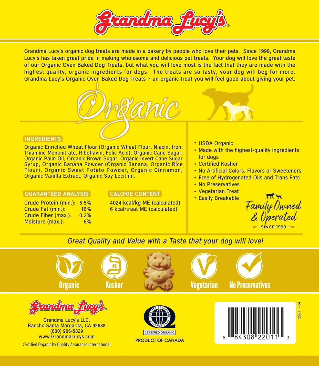 Grandma Lucy's, Organic Oven Baked Dog Treats - Banana & Sweet Potato, 14 oz
