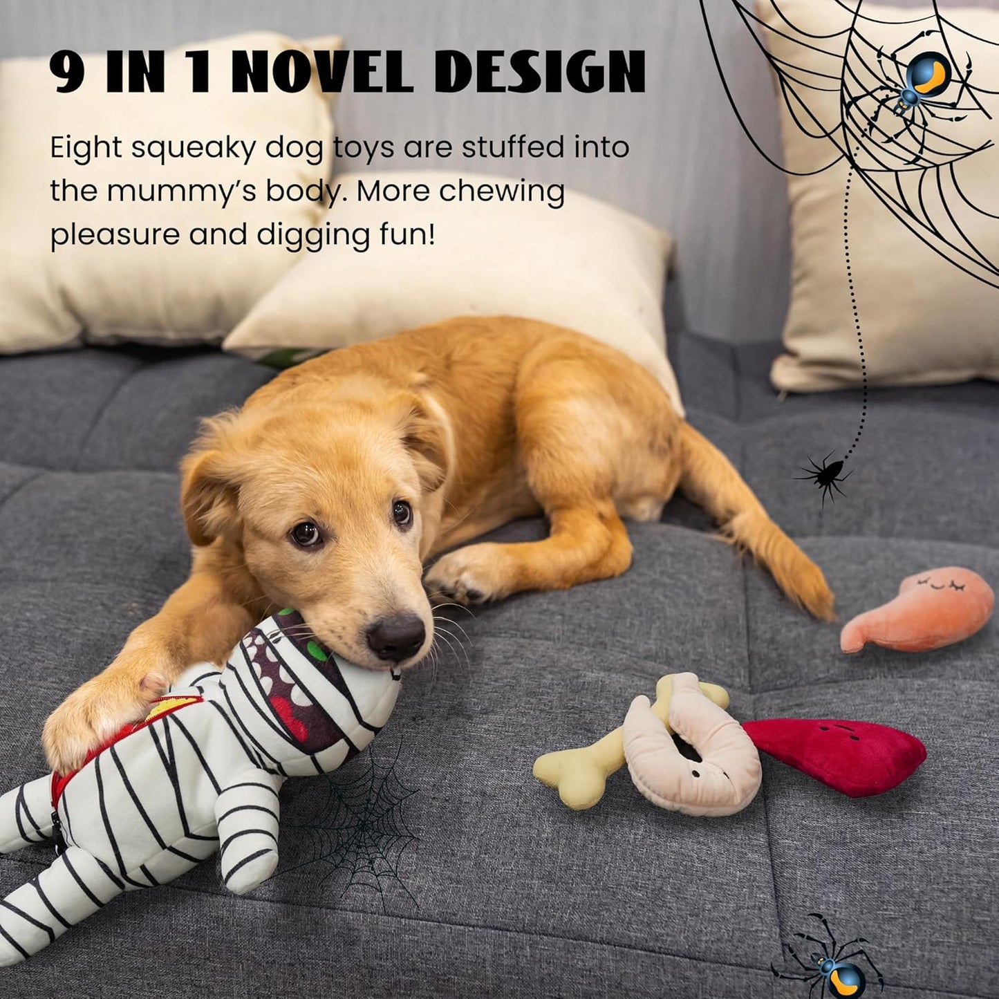 Nocciola, Zombie Mummy Dog Toys with Organs: Funny Cool Hide and Seek Squeaky Chew Toys for Puppies, Small and Medium Size Breed, Plush Stuffed Cognitive Puzzle Toys for Training