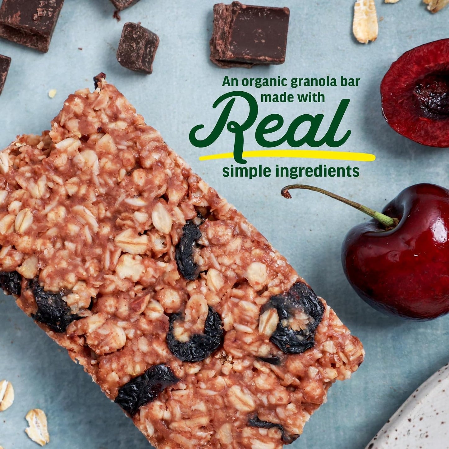 Kate’s, Real Food Organic Granola Bars - Dark Chocolate Cherry & Almond (2.2 oz, Pack of 12) - Organic Energy Bars Made with Gluten Free Oats - Non GMO, Soy Free, Whole Grains, and All Natural - Healthy Snacks