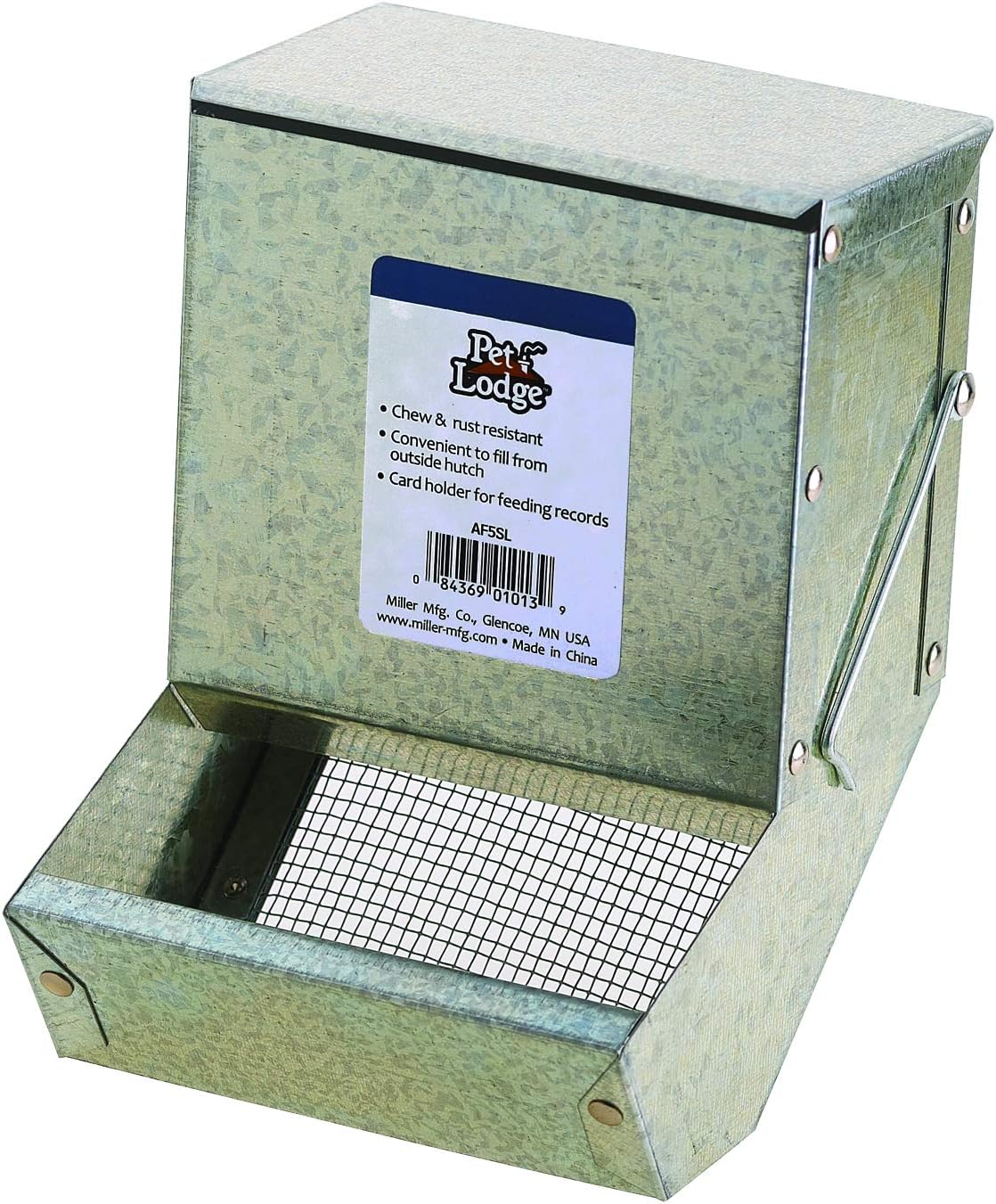Pet Lodge®, Steel Small Animal Feeder with Lid and Sifter Bottom | Cage Rabbit Feeder | Holds Several Days Worth of Food | 5 Inch