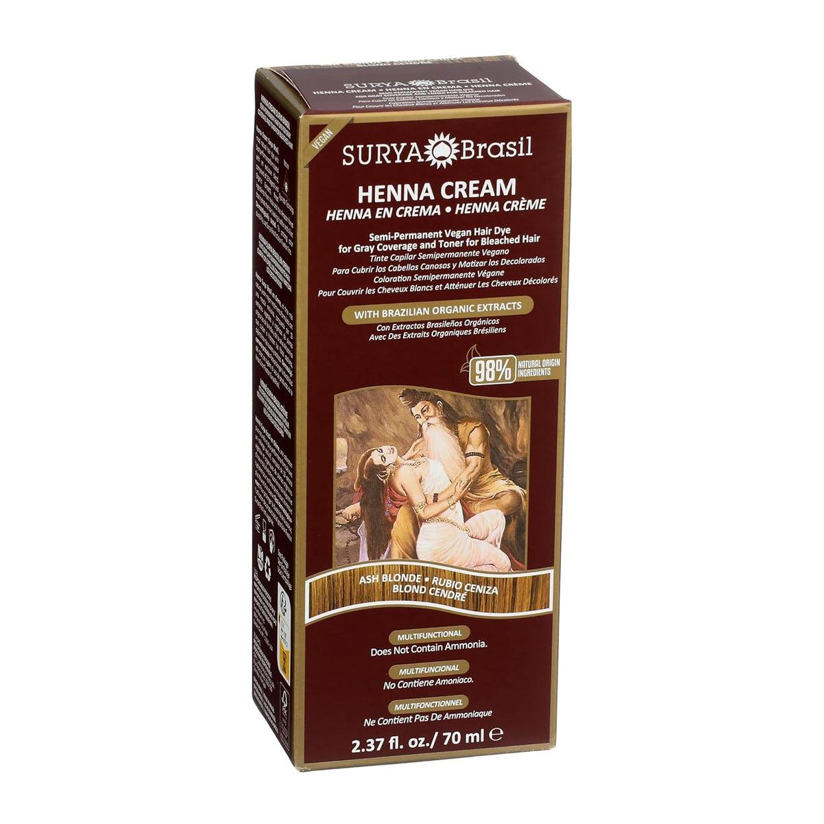 Surya Brasil, Henna Cream Ash Blonde - 98% Natural Ingredients, Vegan, Cruelty-Free, Eco-Friendly, Semi-Permanent Hair Color, Deep Hydration & Shine, 2.37 oz