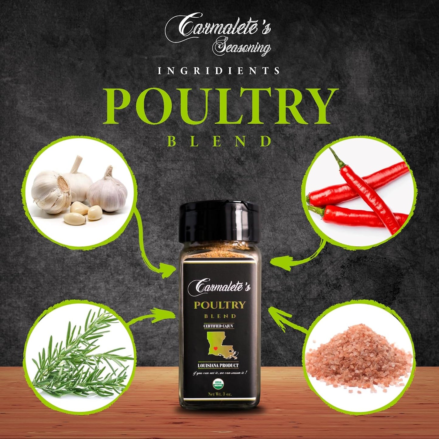 Carmalete's, Organic Poultry Seasoning Blend, Best Poultry Magic Seasoning Made as Chicken, Turkey Spice and other Poultry Blend, 3oz