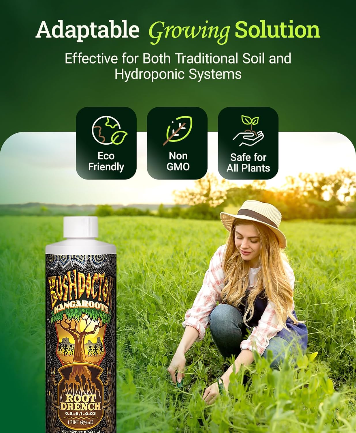 Foxfarm, Bushdoctor Kangaroots Liquid Root Drench - Root Inoculant to Develop Root Mass, Full of Microbes and Nutrients Formula for Hydroponic & Soil Application - NPK 0.8-0.1-0.03 (Pint)