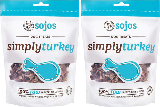 SOJOS, 2 Pack of Simply Turkey Dog Treats, 4 Ounces each, 100 Percent Raw Freeze-Dried Meat, Made in the USA