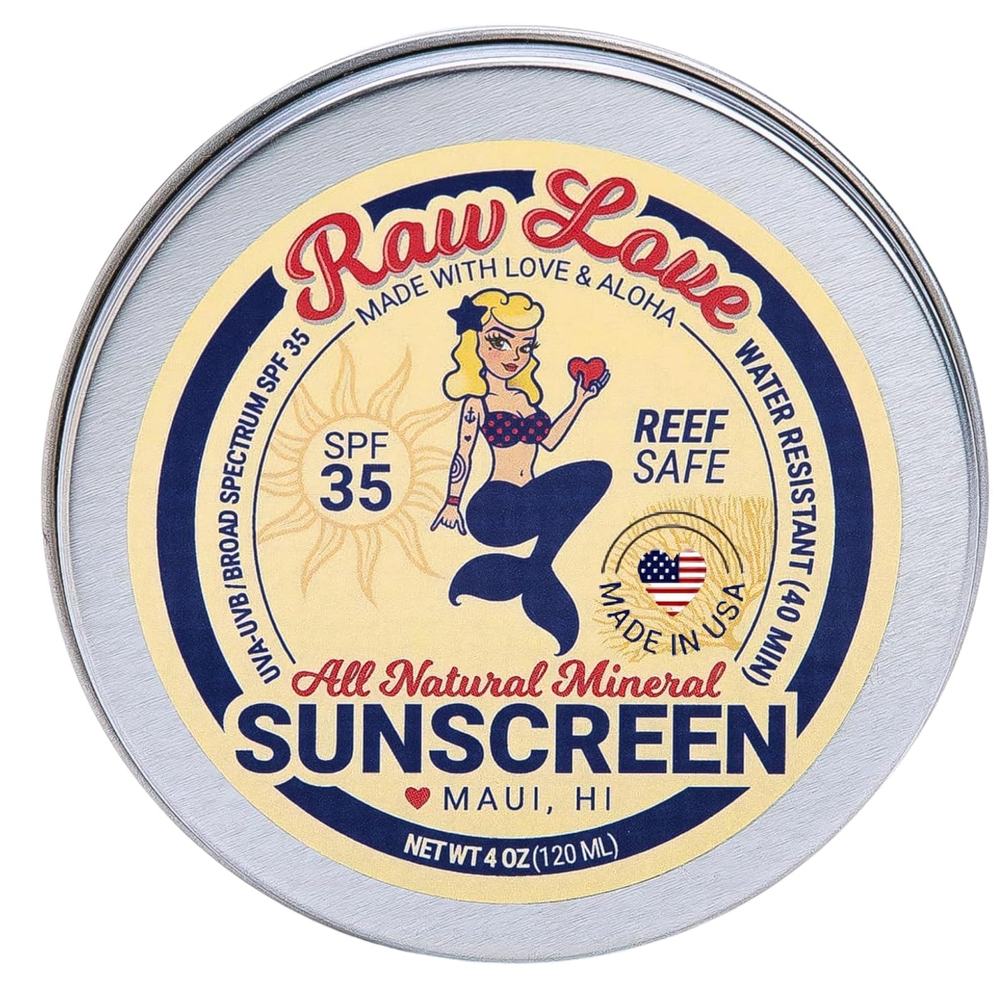 Raw Love, Reef Safe Sunscreen SPF 35 | Mexico & Hawaii Approved Biodegradable Sunscreen | Travel Friendly, Water Resistant, Natural, Organic Ingredients | Broad Spectrum Mineral Zinc Oxide | 4 Oz