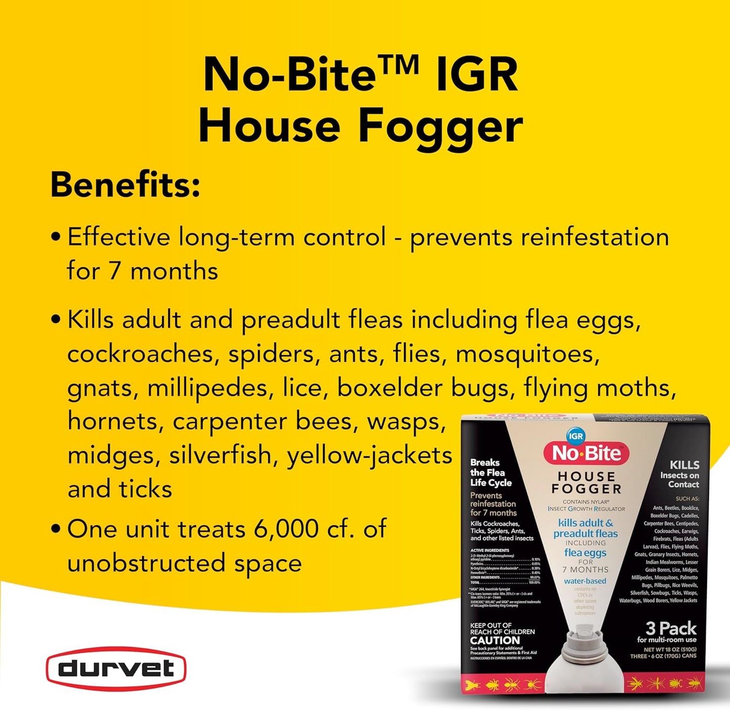 Durvet, 011-1131 No Bite IGR House Fogger (3 Pack), 6 oz