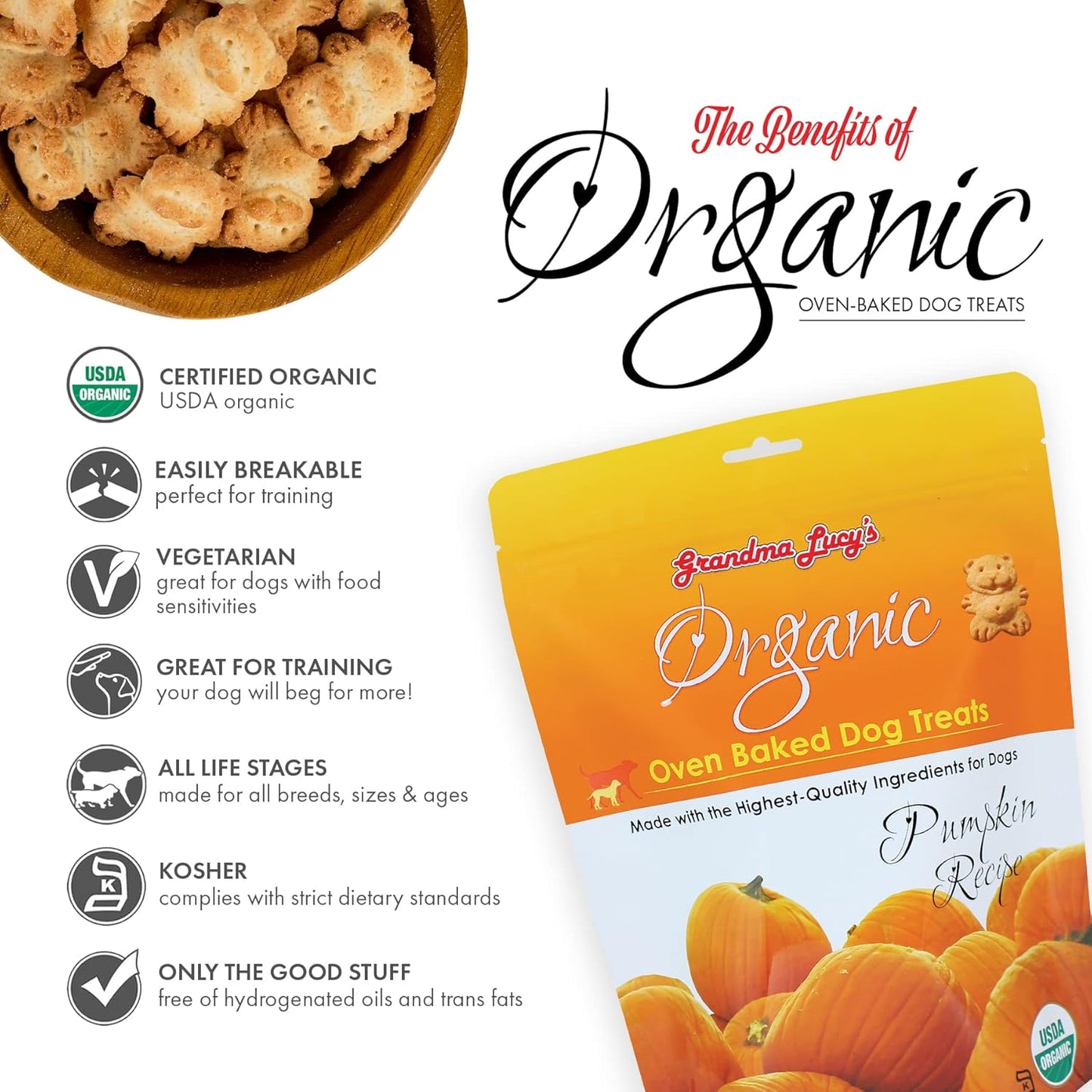 Grandma Lucy's, Organic Baked Dog Treats - Pumpkin - 14Oz