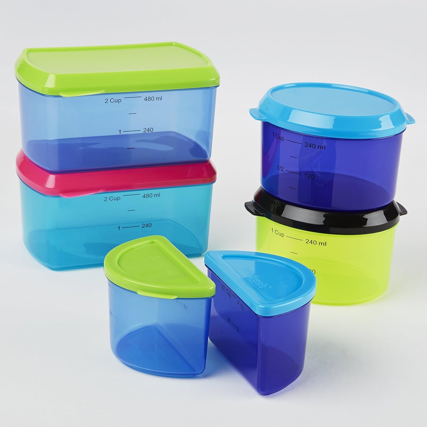 Fit & Fresh, Kids' Reusable Lunch Box Container Set with Built-In Ice Packs, 14-Piece Healthy Lunch and Snack Kit, BPA-Free Microwave Safe, Portion Control