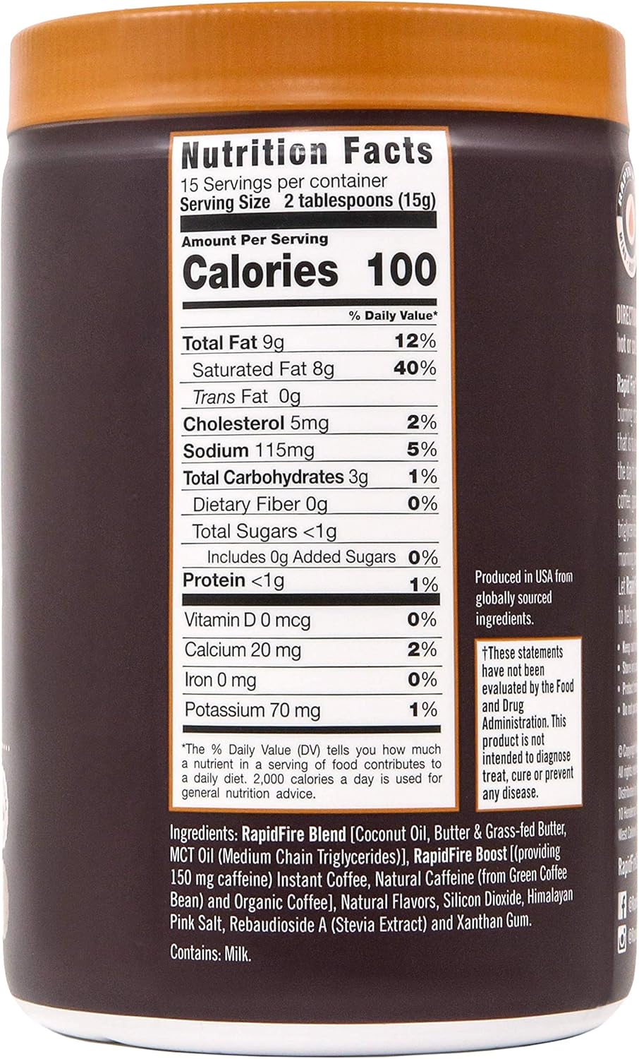 Rapidfire, Keto Coffee Instant Coffee Mix, Caramel Macchiato Flavor, 7.93 Ounce (255g), 15 Servings